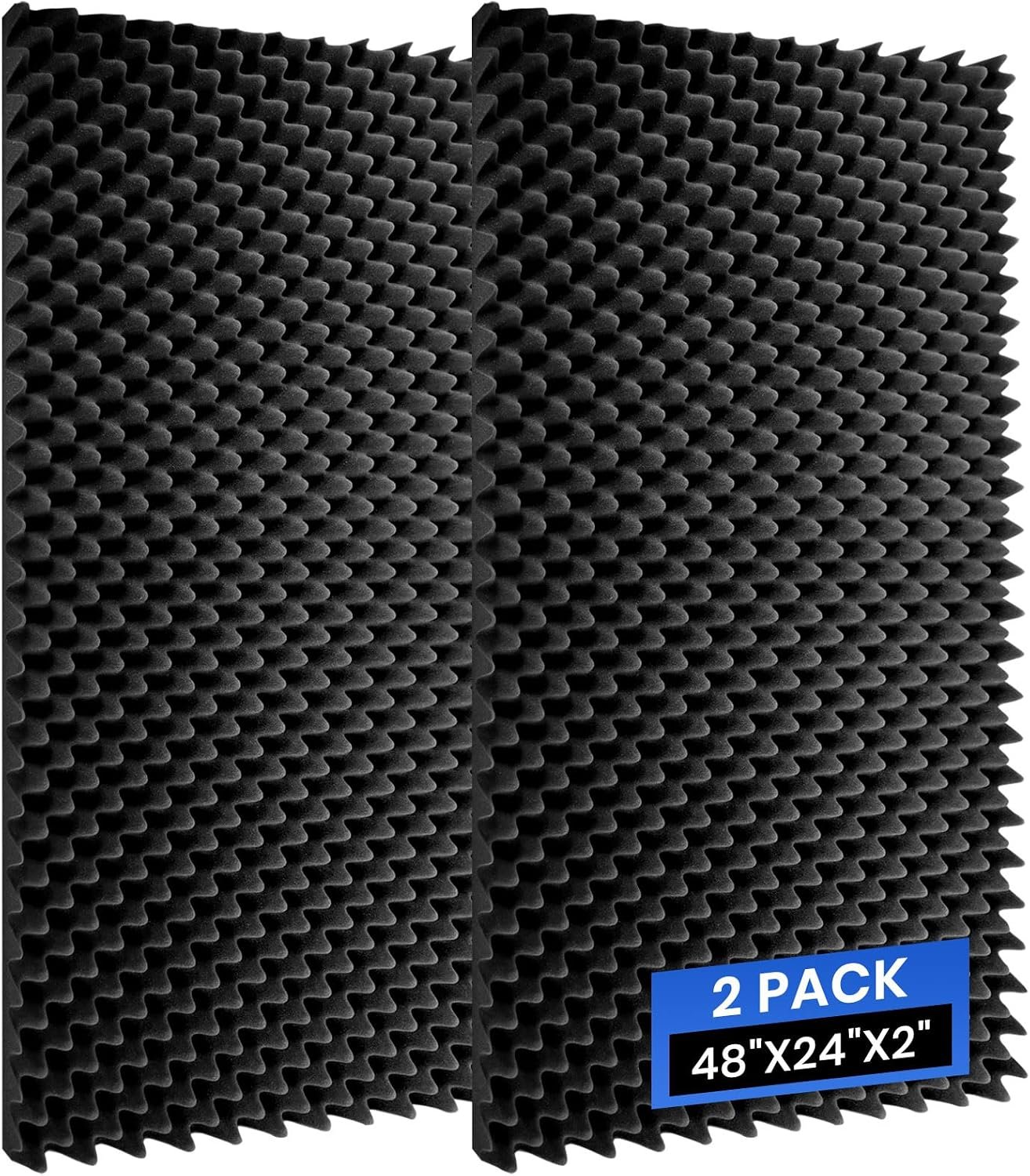 2 Pack Acoustic Foam Panels, 48”X24”X2” Egg Crate Sound Proof Foam, High Density Noise Cancelling Soundproofing Wall Panels for Studio Office Game Room (Black)