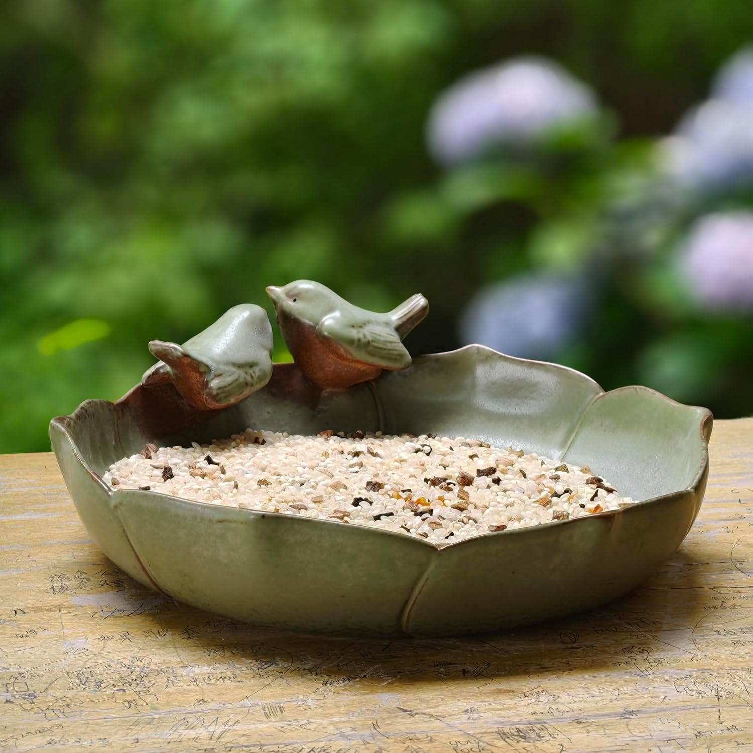 Ceramic Bird Bath for Outside on Ground, 9.45-Inch Birds Bath Bowl Only, Ground Bird Feeders and birdbath for Outdoors, Garden, Tabletop, Deck, Balcony and Lawn