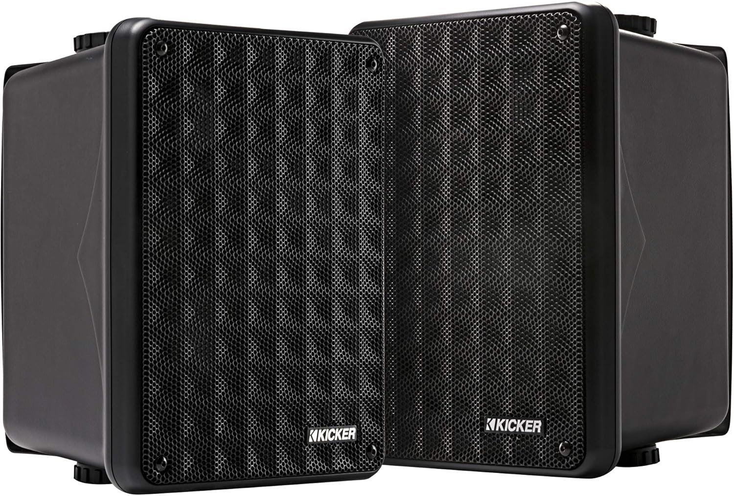 KICKER KB6B 2-Way Full Range Indoor Outdoor Speakers (Pair) Weatherproof Speakers for Patio Garage Poolside in-Home, 6.5 inch woofer, 2×5 inch Horn Tweeter Black