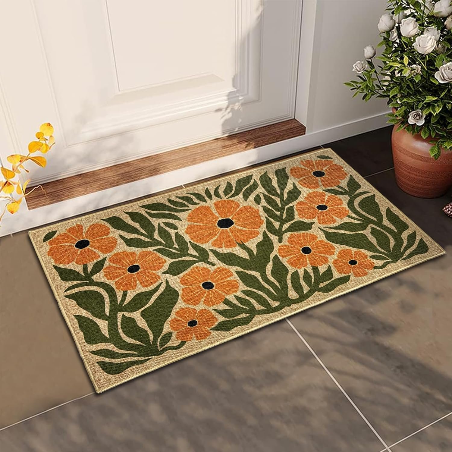 Front Door Mat Home Mats for Outside Enterway Indoor Outdoor Entrance Flower Doormats with Non-Slip Backing Floor Mats for Family Housewarming Gifts Summer Home Rugs for Bedroom Kitchen 16.9″x29.9″