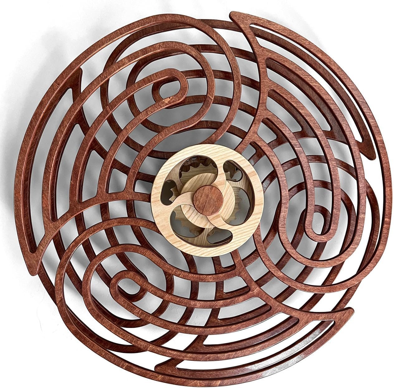 Mindsight Moving Kinetic Wall Art – Wind up to power peaceful motion (no battery) – Calming Wall Décor for Living Room, Office, Bedroom, Kitchen – Hand Crafted Wood – Ripple, Canyon Brown