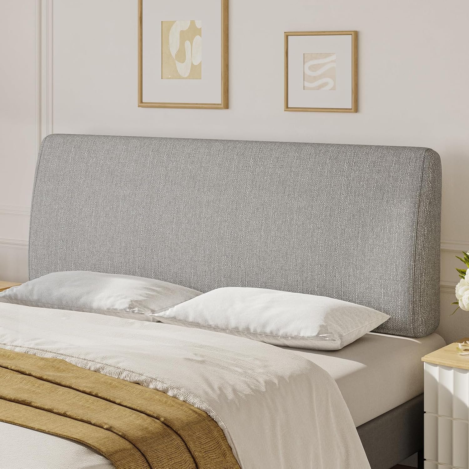 Pinmoco Upholstered Modern Headboard for Queen Size Bed, Height Adjustable and Ergonomic Headboard, Easy Assemble, Sturdy and Durable, Linen Finish, Grey