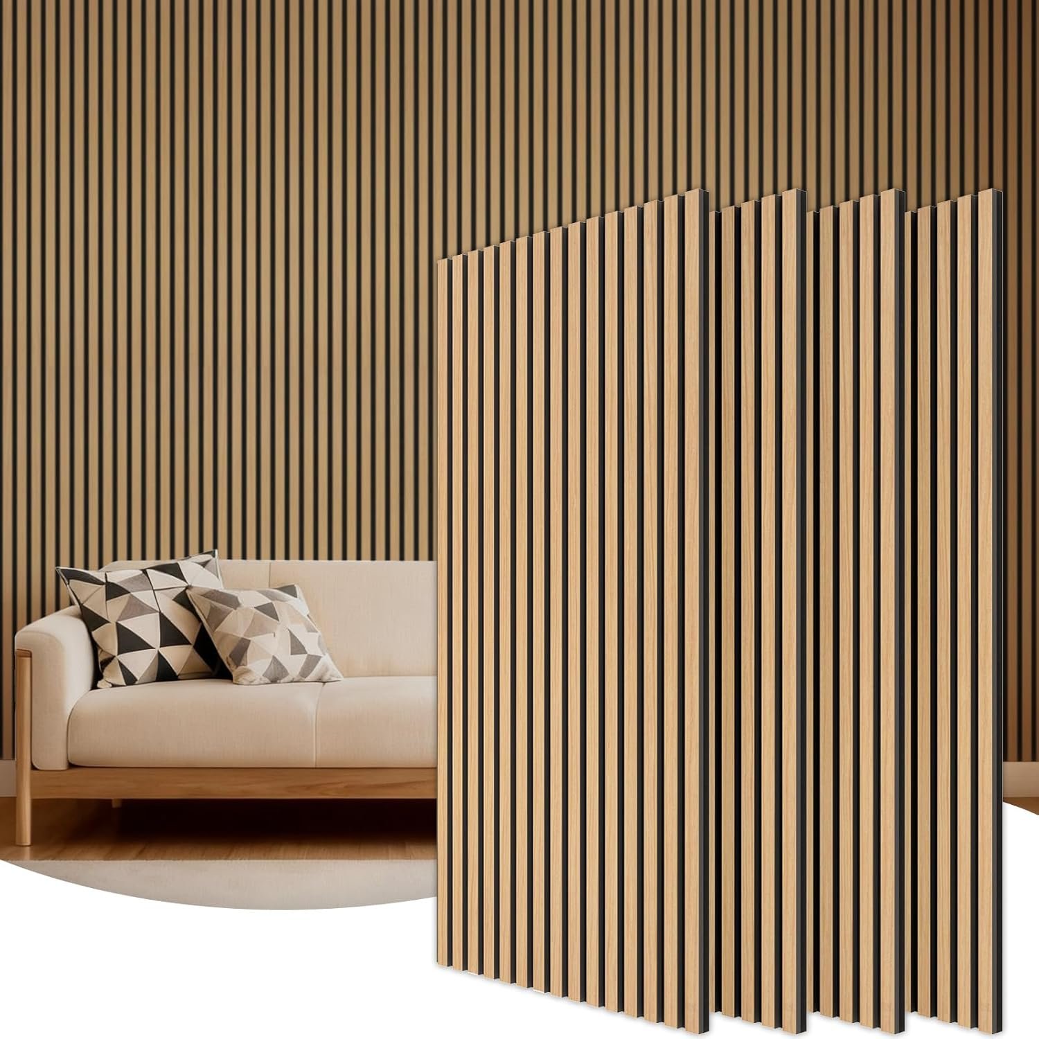 TONOR Wood Slatwall Panels, 4 Pack 47.2″ x 23.6″/ 120 x60cm(31ft²) Acoustic Wall Panels, Wood Slat Acoustic Panels for Noise Cancelling and Wall Décor Living Room, Bedroom, Home Decor, Office, Teak