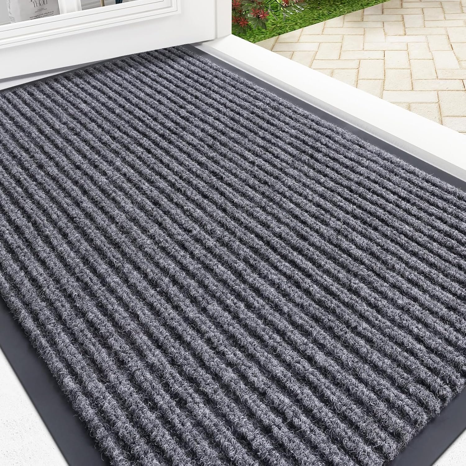 OLANLY Front Door Mat Indoor Outdoor Entrance, Waterproof Heavy Duty Doormat, Fade Resistant, Low Profile, Easy Clean Patio Porch Welcome Floor Mats for Entry, 29.5×17, Grey