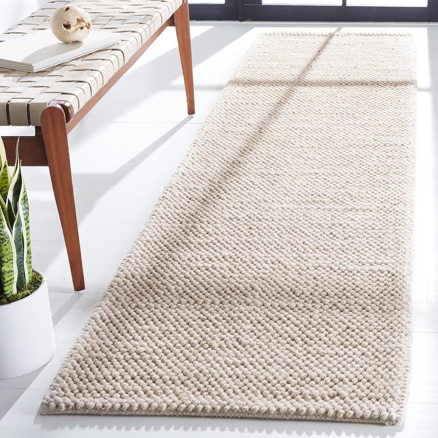SAFAVIEH Natura Collection Runner Rug – 2’3″ x 11′, Grey & Ivory, Handmade Wool Blend, Textured Design, Ideal for Hallway, Bedroom, Foyer (NAT425F)