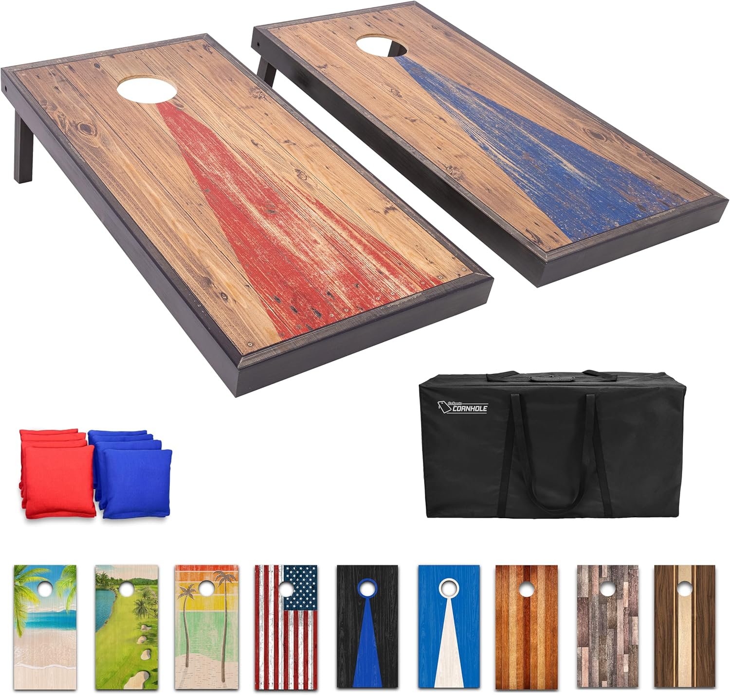 GoSports 4 x 2 ft Regulation Size Wood Cornhole Boards – 10 Vintage Wood Designs (Choose Your Style)