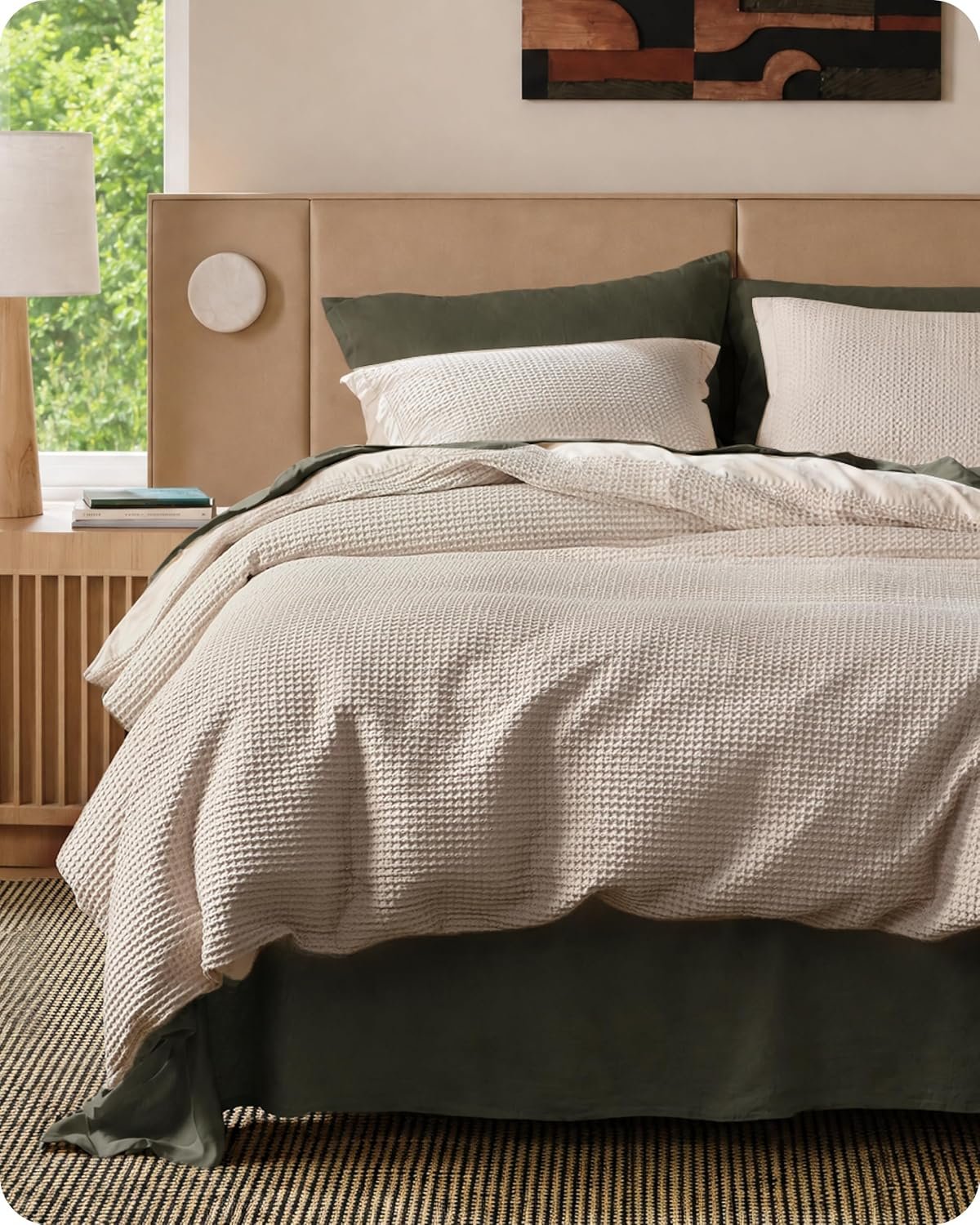 Bedsure Cotton Duvet Cover King – 100% Cotton Waffle Weave Linen Color Duvet Cover, PureWoven Breathable King Bedding Set for All Season, 3 Pieces, 104″x90″