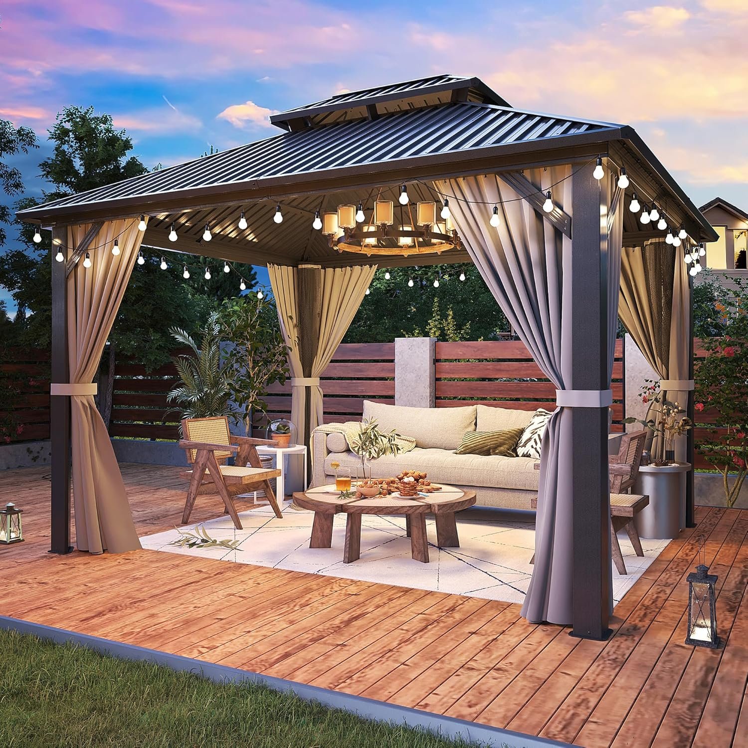 AirWire 10’x12′ Gazebo Hardtop Gazebo, Aluminum Frame Pergola with Double Galvanized Steel Roof, Permanent Outdoor Metal Canopy with Curtain & Netting for Patio, Backyard, Deck, Dark Grey