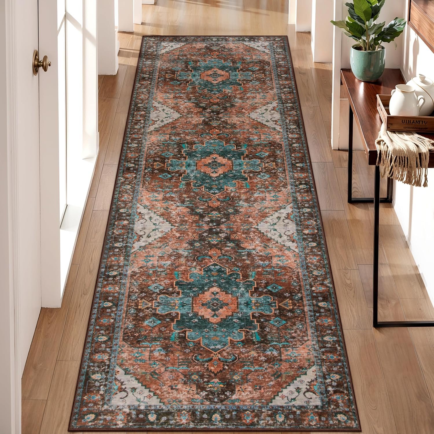 Ciicool Washable Runners for Hallways, 2’6”x8′ Long Kitchen Runner Rug, Entryway Indoor Rug, Non Slip Rubber Backing Boho Vintage Floor Decor,Oriental Carpet for Bedside