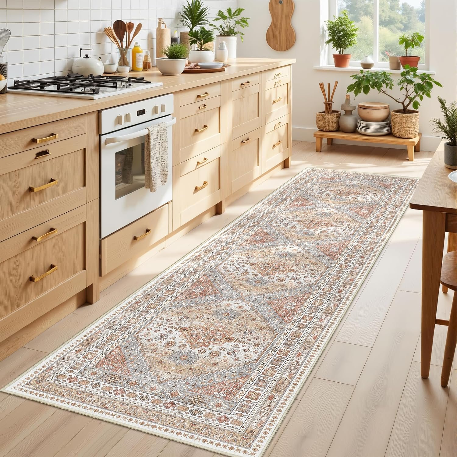 Runner Rug 2×8 Runners for Hallways Non Slip Washable, Vintage Hallway Runner Rugs for Living Room, Low Pile Soft Hallway Rug for Kitchen Bedroom Laundry Room Rug(Orange,2’x8′)