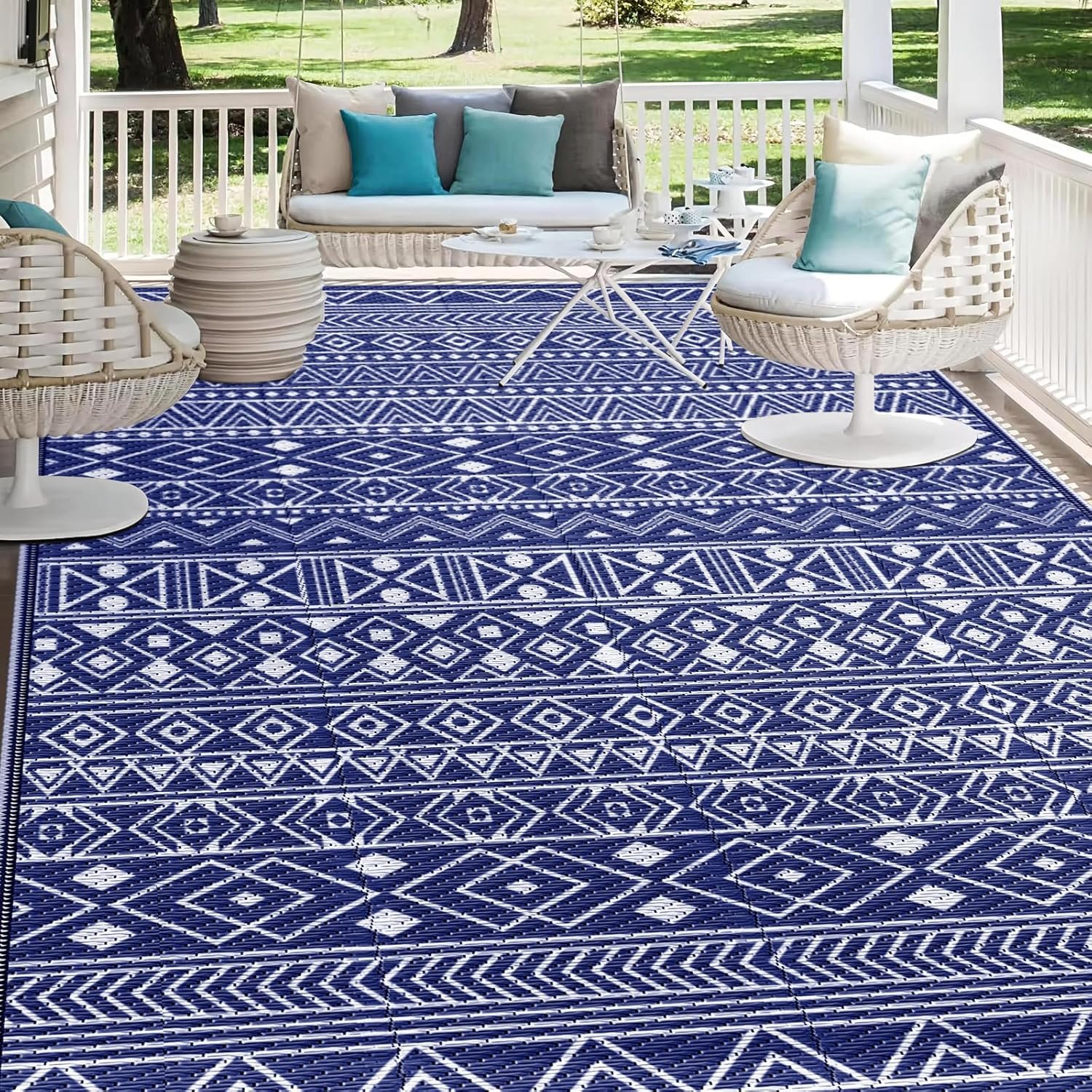 StepLively Outdoor Rug 5×8 ft, Reversible Waterproof Outdoor Plastic Straw Rug, Patio Rug Waterproof, Outdoor Large Area Rug for RV, Camping, Garden, Porch, All-Weather & Easy to Clean(Blue)