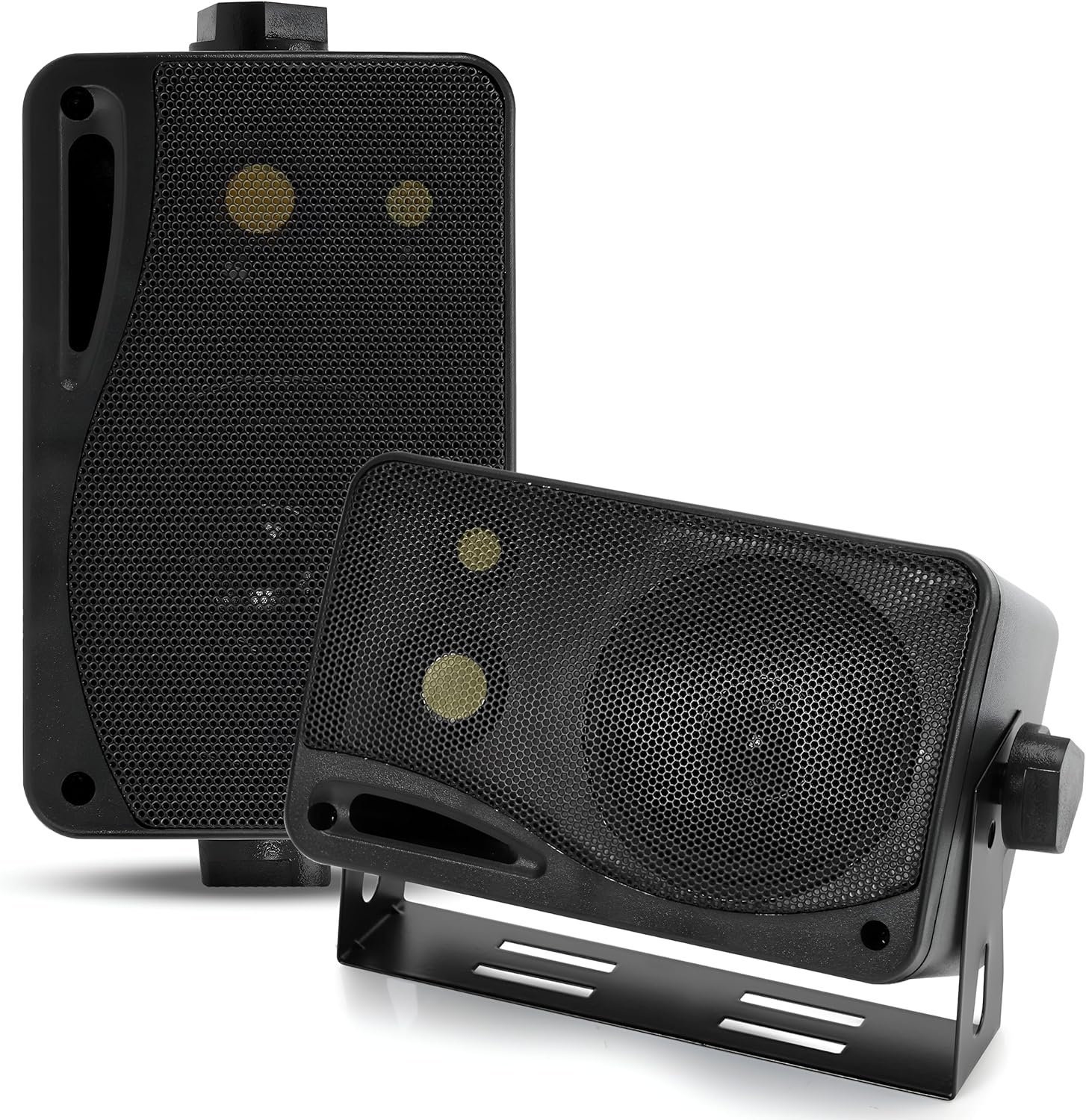 Pyramid 3-Way Indoor Outdoor Speaker System – 3.5 Inch 200W Pair of Mini Box Ceiling Wall Mount Speakers w/1″ Tweeter, 3.25″ Woofer, 1.75” Midrange – Home Theater Entertainment, PA System – 2022SX
