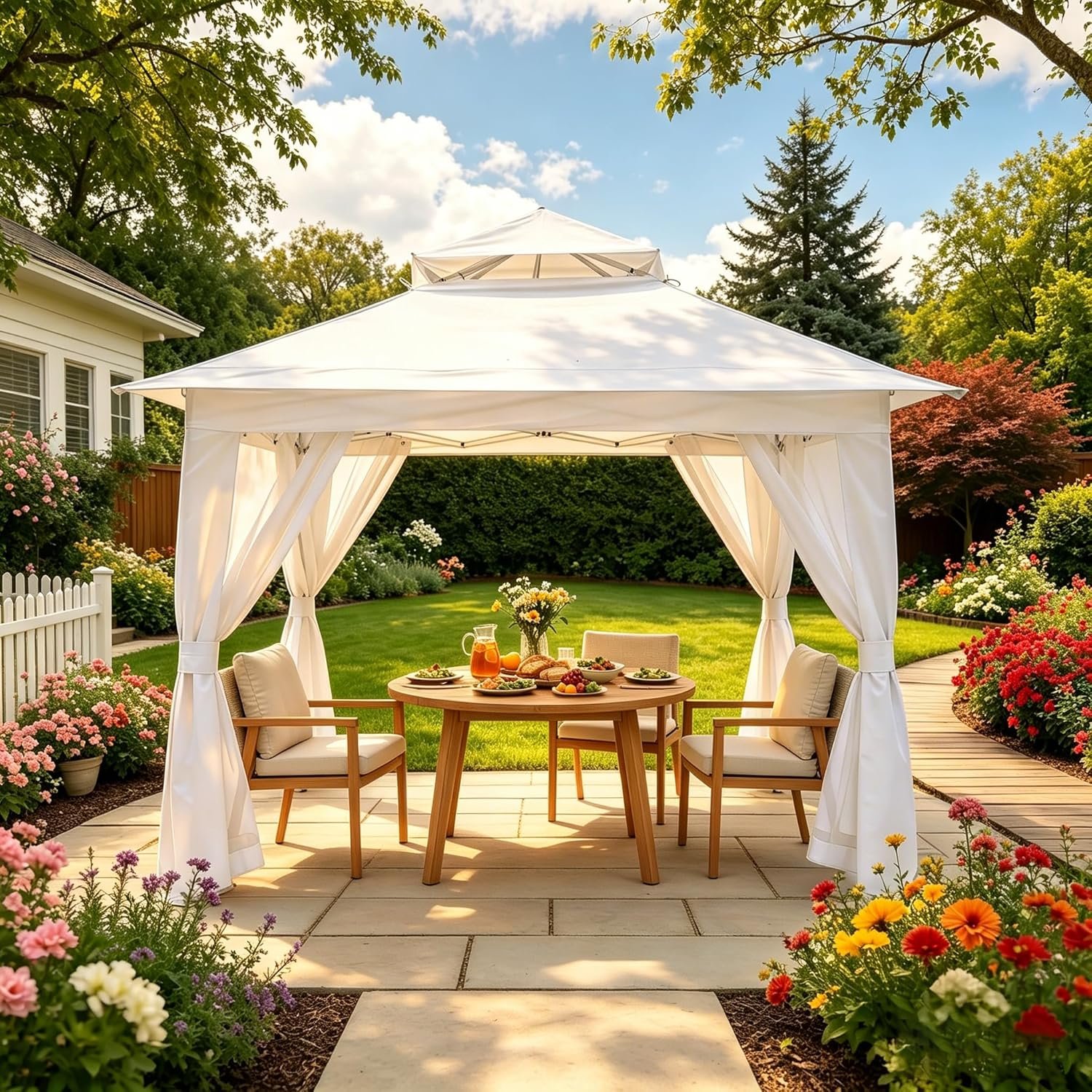 Outdoor Pop Up Gazebos, 11×11 Ft Iron Frame Folding Gazebo Canopy Pergola with Removable Mesh Walls, Outdoor Pop Up Tent for Backyard & Patio, Portable Carry Bag & Stability Accessories