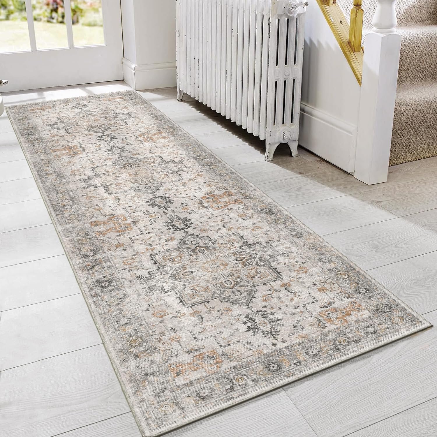 GENIMO Runner Rug 2×5 Non Slip Machine Washable Vintage Hallway Runner Kitchen Rug, Low Pile Lightweight Rugs for Entryway, Hallway, Kitchen and Corridor, Light Taupe Brown