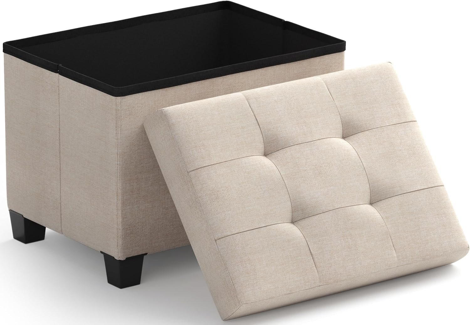 Ornavo Home Storage Ottoman Small Rectangle Ottoman with Legs, Foot Rest Stool Seat, Load up to 600 LB, for Living Room, Bedroom, Home Office, Dorm – 12 x 16 x 12, Beige