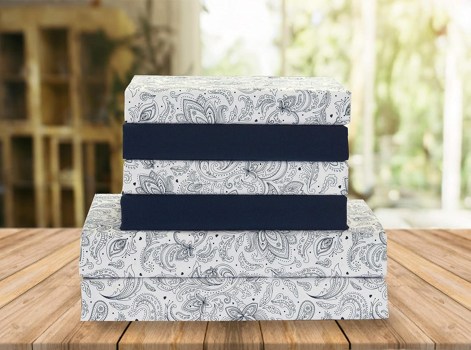 Elegant Comfort Luxury Soft Bed Sheets Paisley Pattern – 1500 Premium Hotel Quality Microfiber Softness Wrinkle and Fade Resistant (6-Piece) Bedding Set, Queen, Navy