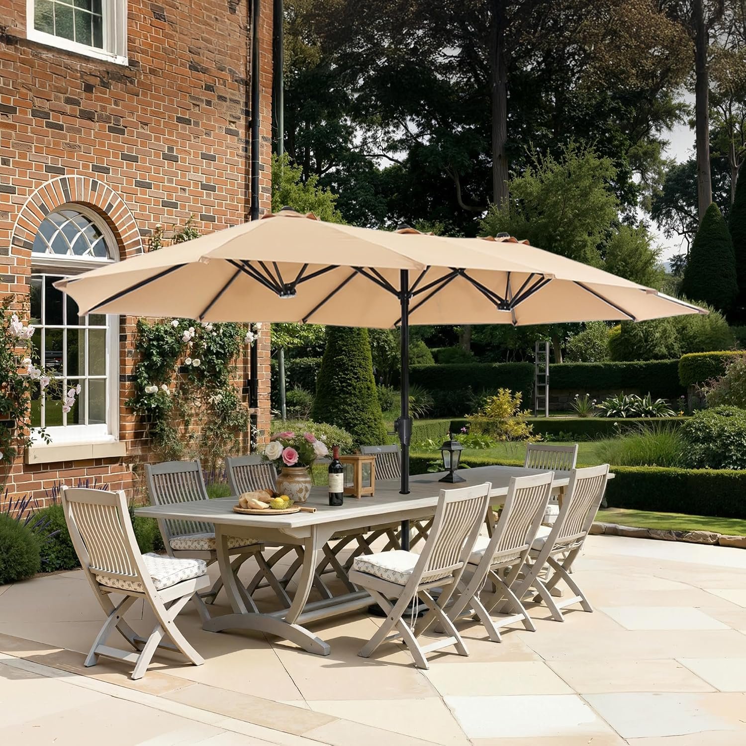 SUPERJARE 13FT Outdoor Umbrella for Patio, Double sided Pool Umbrellas with Fade Resistant Canopy, Large Table Umbrella for Deck, Market, Backyard – Beige(No Base)