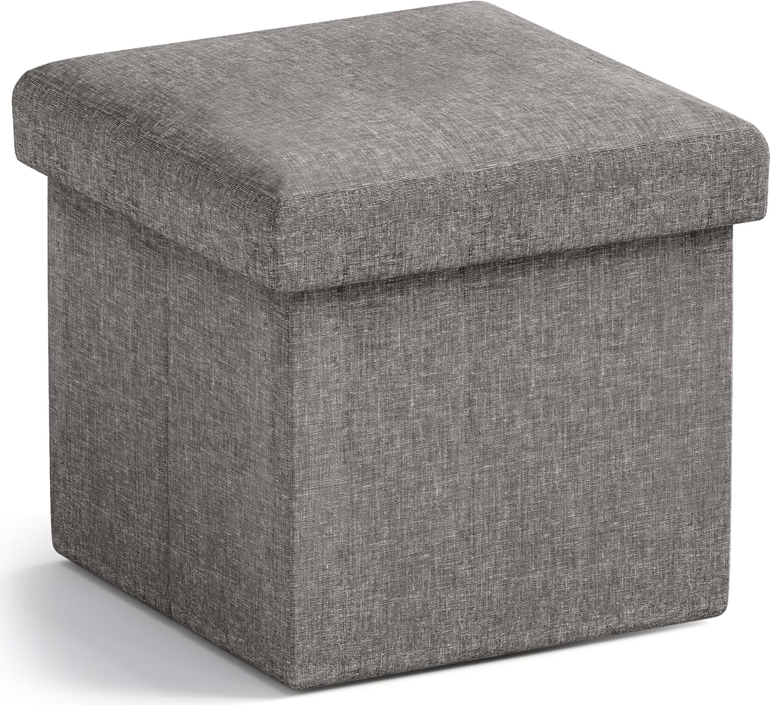 Ornavo Home Small Storage Ottoman Foldable Collapsible Cube Square Linen Ottoman Foot Rest Stool Seat, for Living Room, Bedroom, Home Office, Dorm – 12 x 12 x 12, Dark Gray