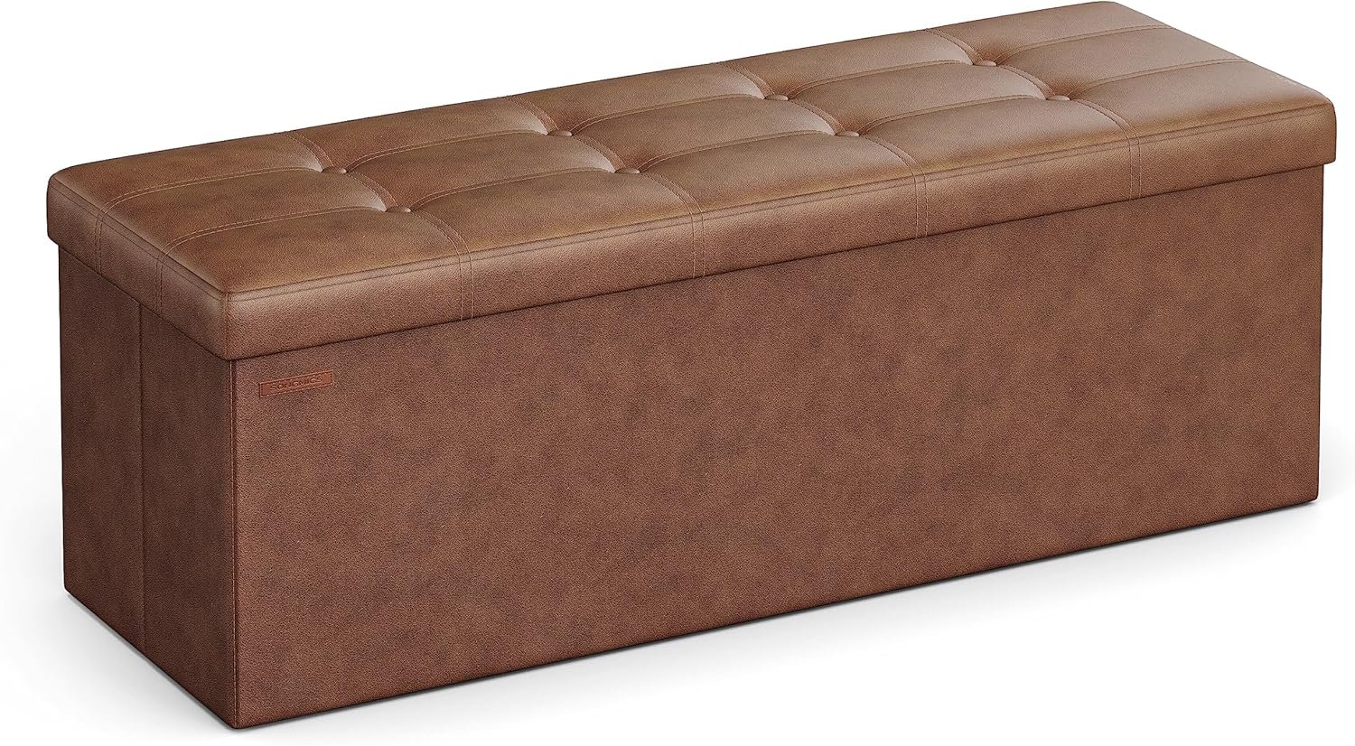 SONGMICS Mazie Collection – 43 Inches Folding Storage Ottoman Bench, Ottoman with Storage, Foot Rest Stool, Load 660 lb, Living Room, Bedroom, Entryway, Synthetic Leather, Coffee Brown ULSF070K01