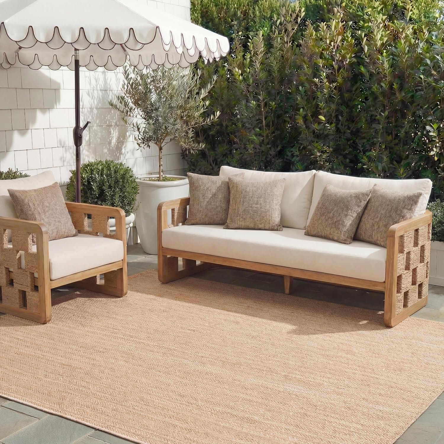 SAFAVIEH Outdoor Area Rug 8×10 – Courtyard Collection – Large, Coastal Design, Natural & Cream, Durable & Easy Cleaning, Ideal for Patio, Entryway, Mudroom (CY8022-03012-810)