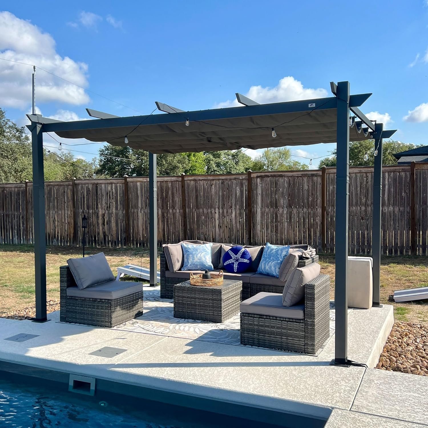 PURPLE LEAF 10′ x 13′ Aluminum Outdoor Pergola Wind-Resistant Retractable Pergola with Double Sun Shade Canopy Heavy-Duty Metal Pergola for Patios Backyard Deck Garden, Grey