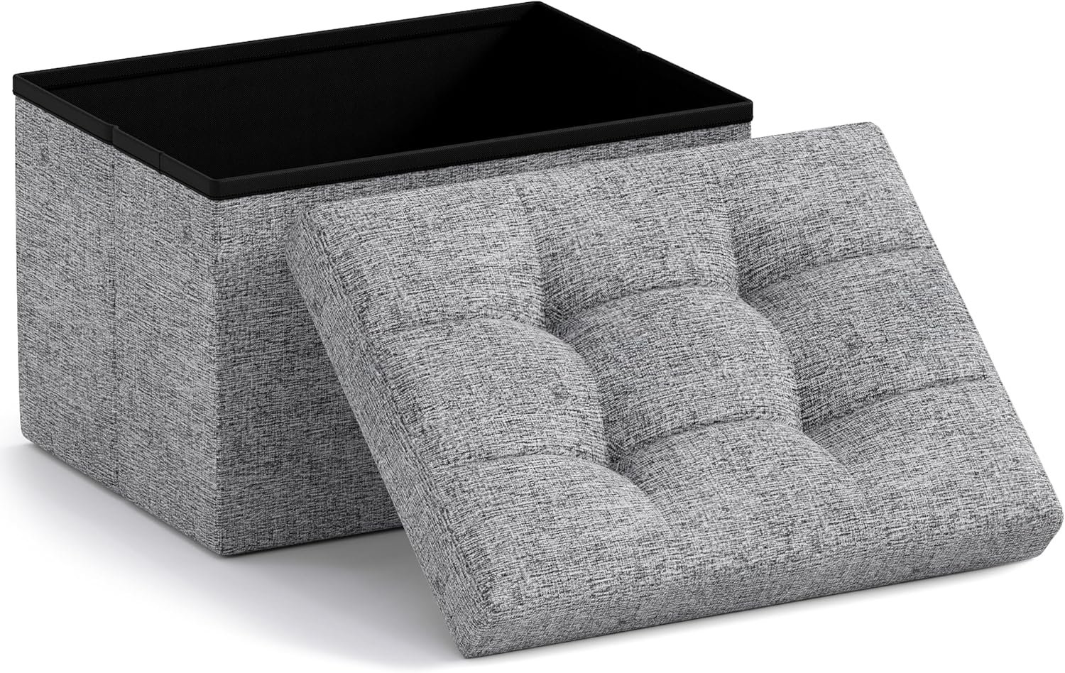 Ornavo Home Small Storage Ottoman Foldable Collapsible Rectangle Linen Ottoman Foot Rest Stool Seat, for Living Room, Bedroom, Home Office, Dorm – 12 x 16 x 12, Gray