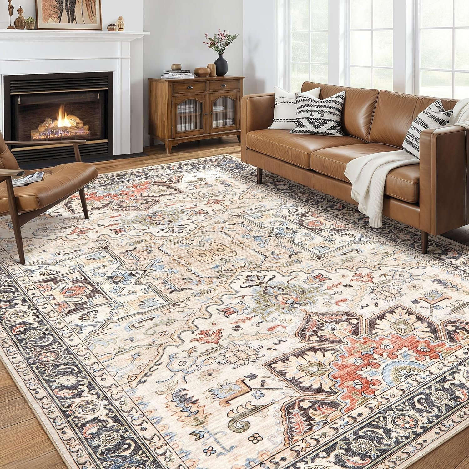 8×10 Area Rugs for Living Room – Large Carpet Ultra Thin Soft Washable Oriental Vintage Floral Distressed Big Indoor Carpets for Bedroom Nursery Dorm Home Decor Aesthetic – Multi