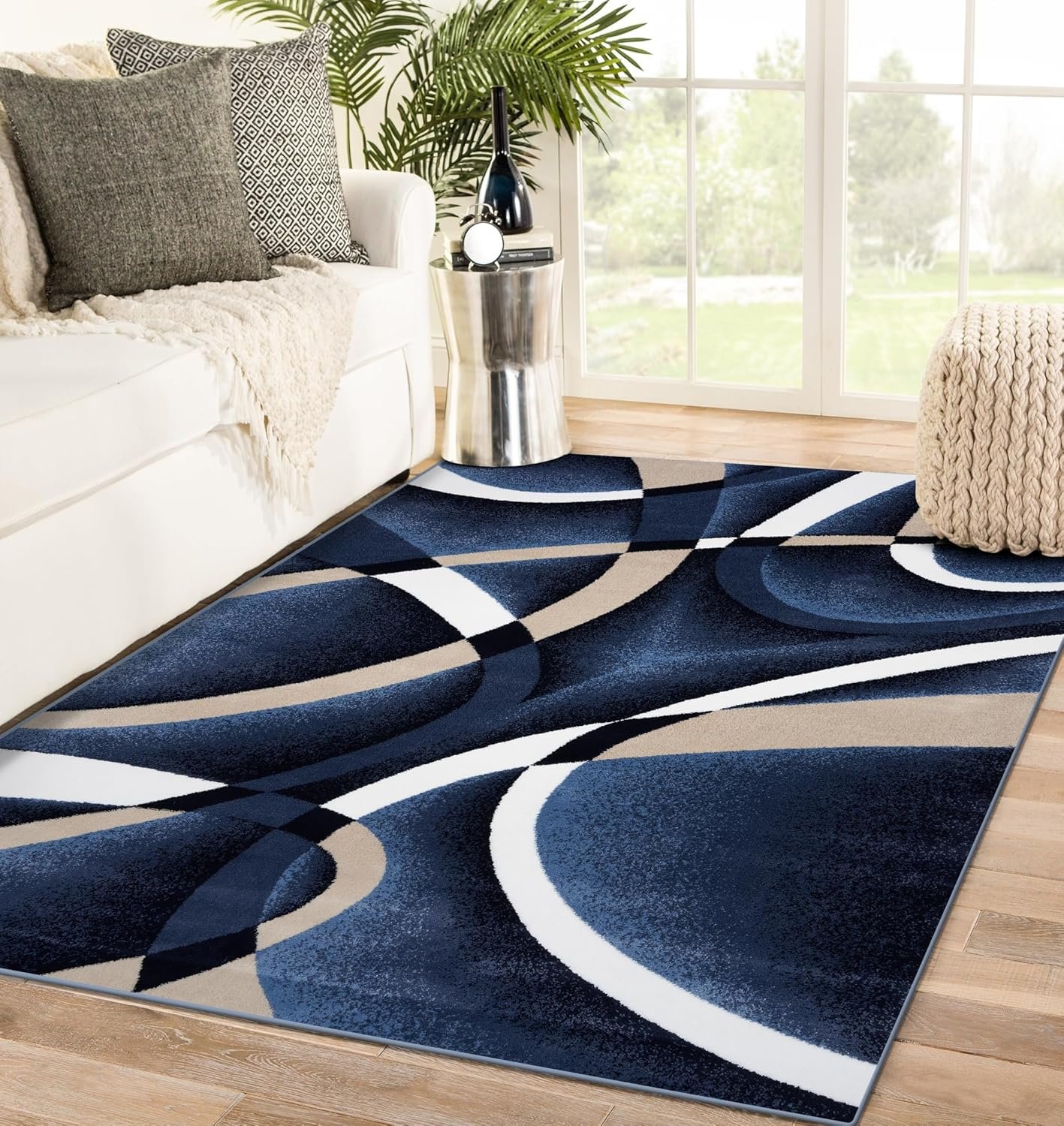 2305 Geometric Abstract Navy 5×7 Area Rugs for Living Room