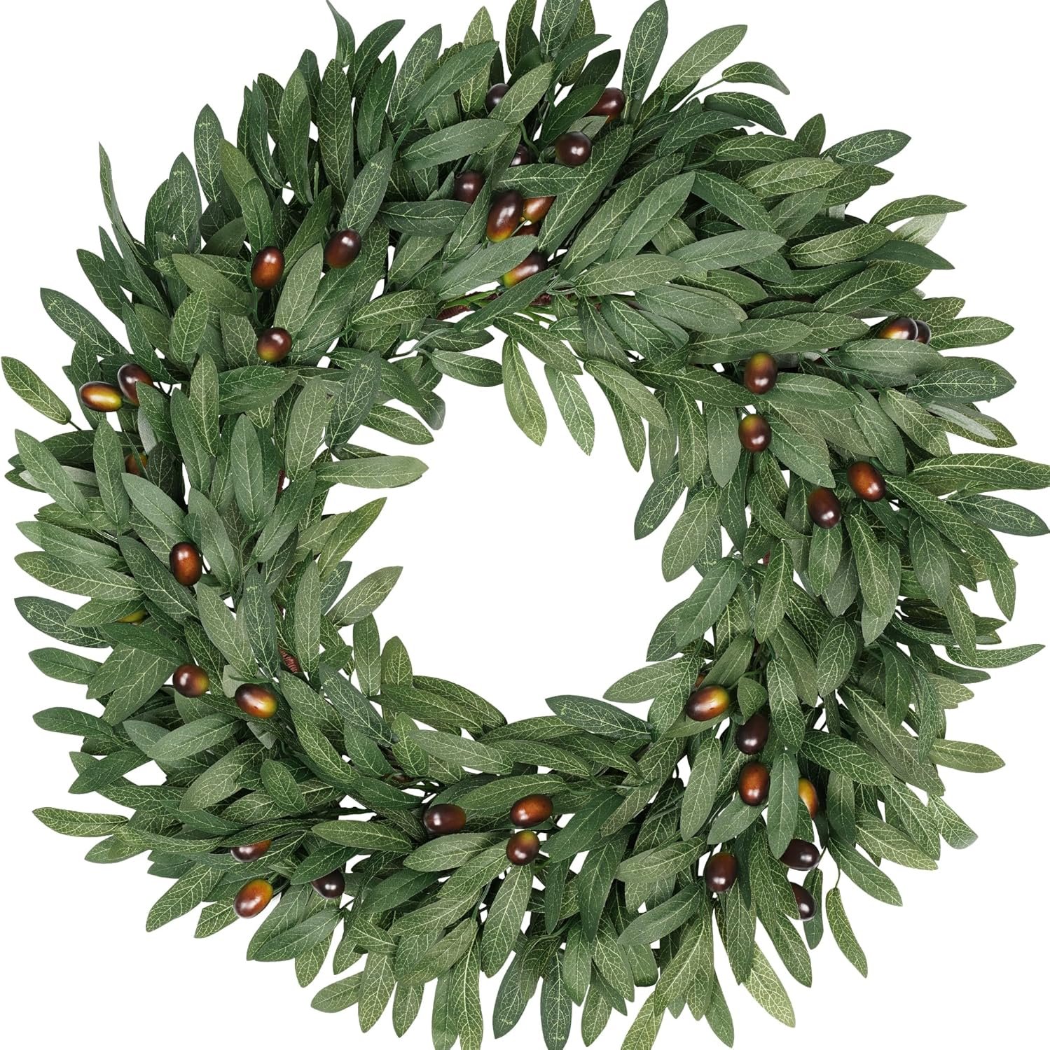 Olive Eucalyptus Wreaths for Front Door 22 Inch, Artificial Waterproof Green Olive Branch Wreath with Berry for Home Outdoor Indoor Farmhouse Window Spring Summer All Seasons