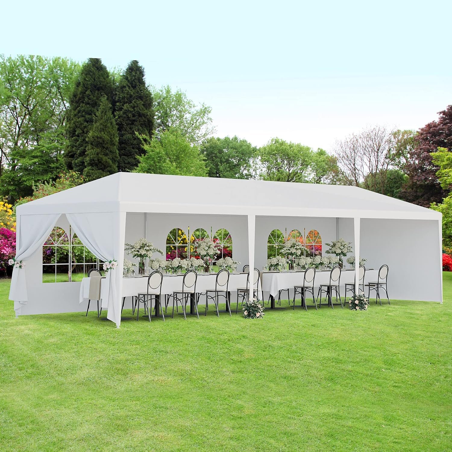 F2C 10 * 30 FT Outdoor Gazebo White Canopy with Removable Sidewalls Windows，Party Wedding Tent Cater Events Pavilion Beach BBQ Event,Waterproof