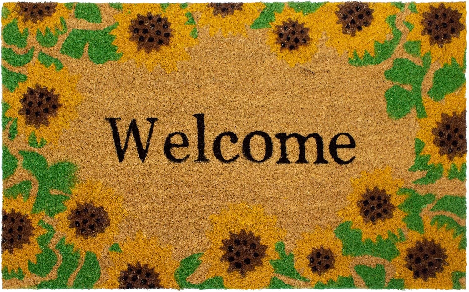 Storm Stopper – Doormat Welcome Sunflowers All Weather Heavy Duty Mat 100% Natural Coir Face Non-Slip Outdoor Home Décor Absorbent, Fade Resistant & Pet Friendly 18” x 28”