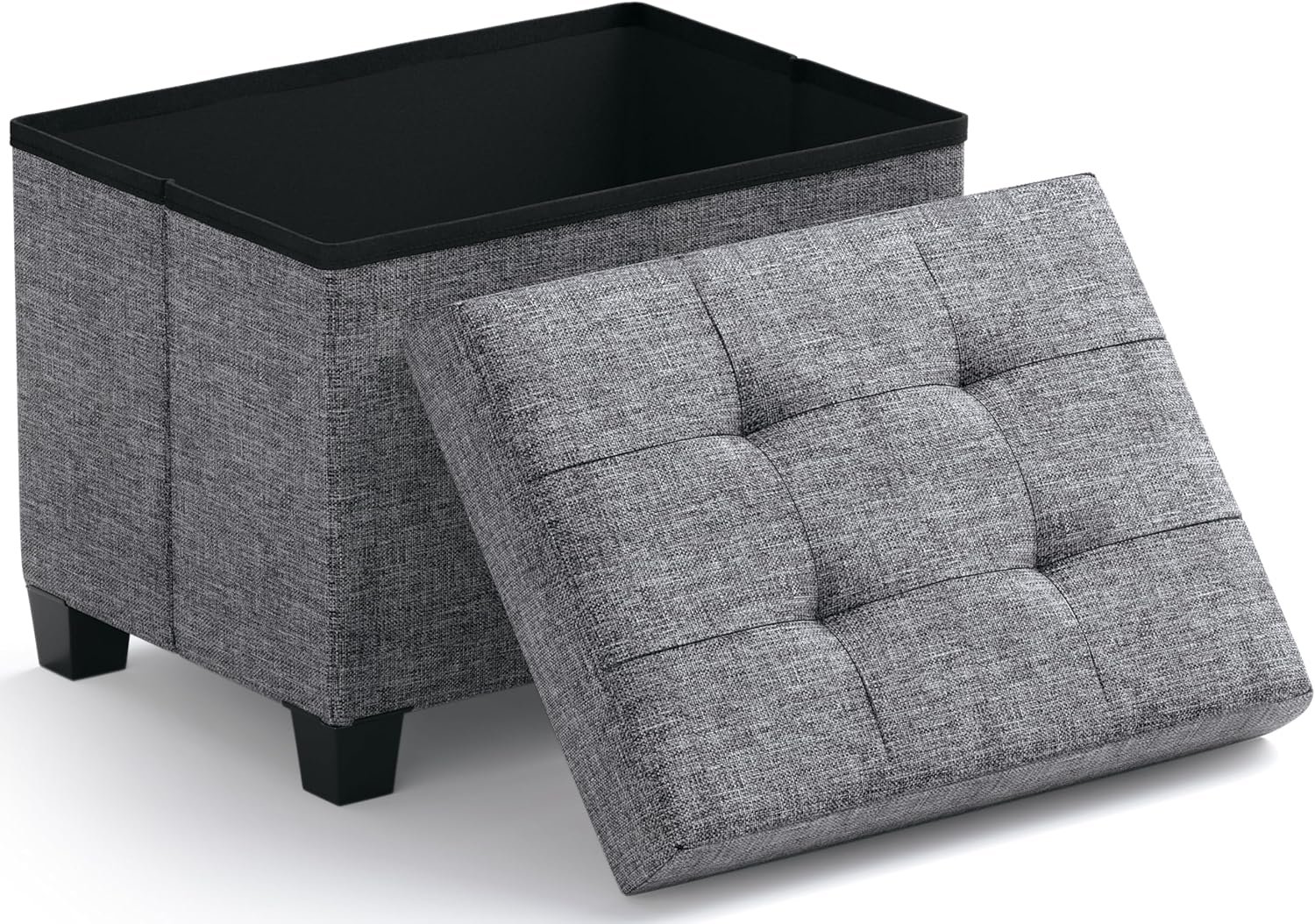 Ornavo Home Storage Ottoman Small Rectangle Ottoman with Legs, Foot Rest Stool Seat, Load up to 600 LB, for Living Room, Bedroom, Home Office, Dorm – 12 x 16 x 12, Gray