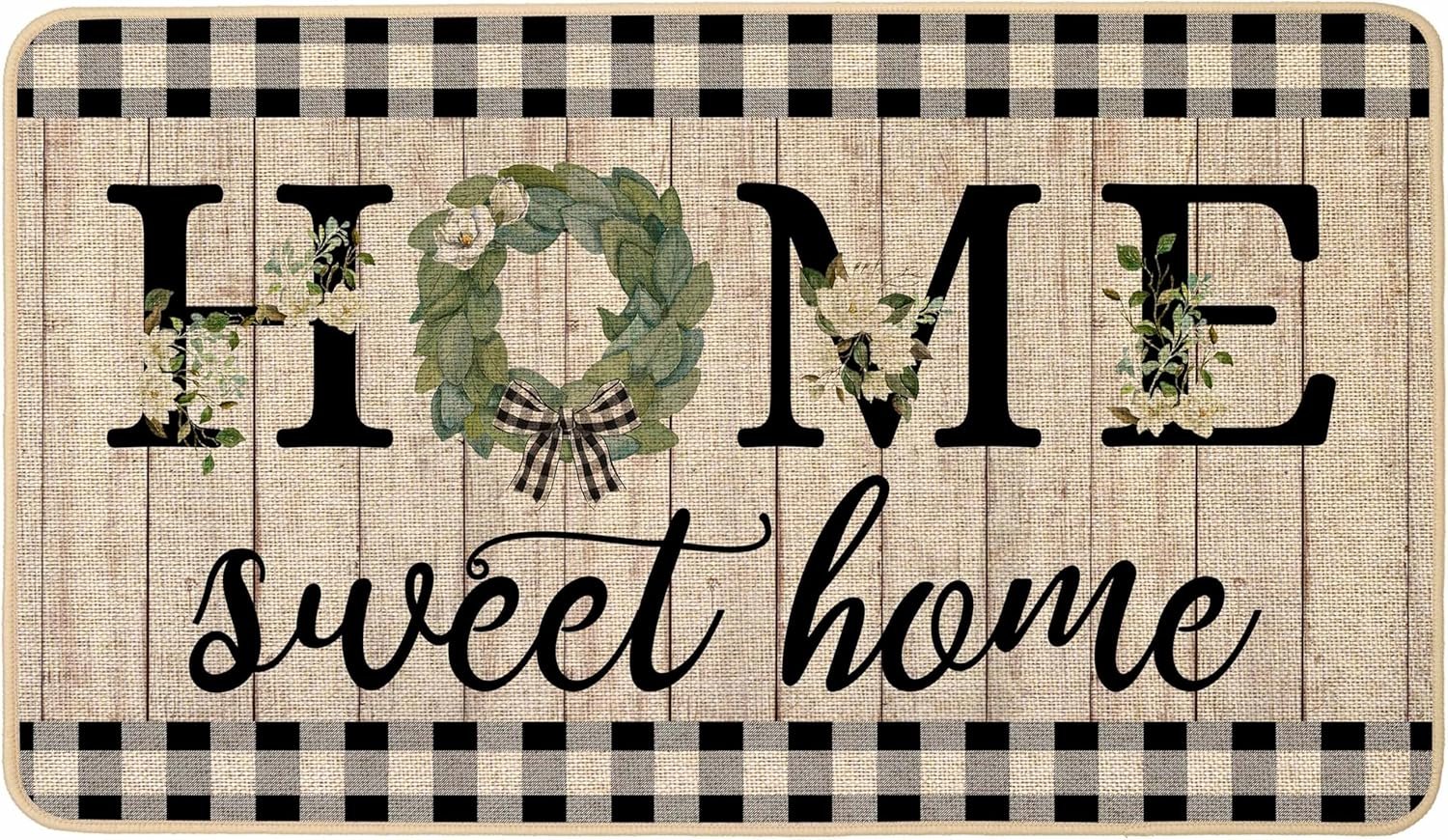 ORTIGIA Home Sweet Home Doormat Indoor Outdoor Patio Welcome Magnolia Wreath Summer Door Mats Non-Slip Durable Entrance Mat for Home Entrance, Outside Entry, Yard, Floor, Patio 17×29 INCH