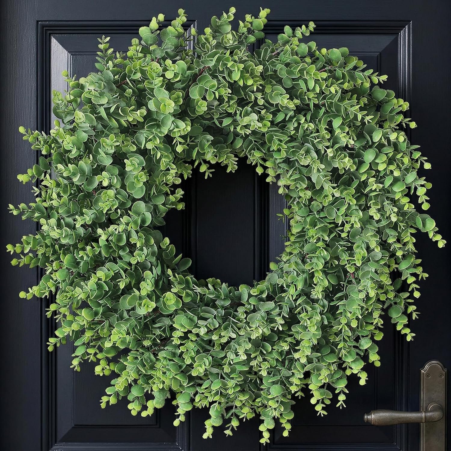 24″ Soft Textured Artificial Eucalyptus Wreath for Front Door – Fake Greenery Wreath with Realistic Feel, Faux Plant Wreath for Front Door Wall Windows Farmhouse Home Decor