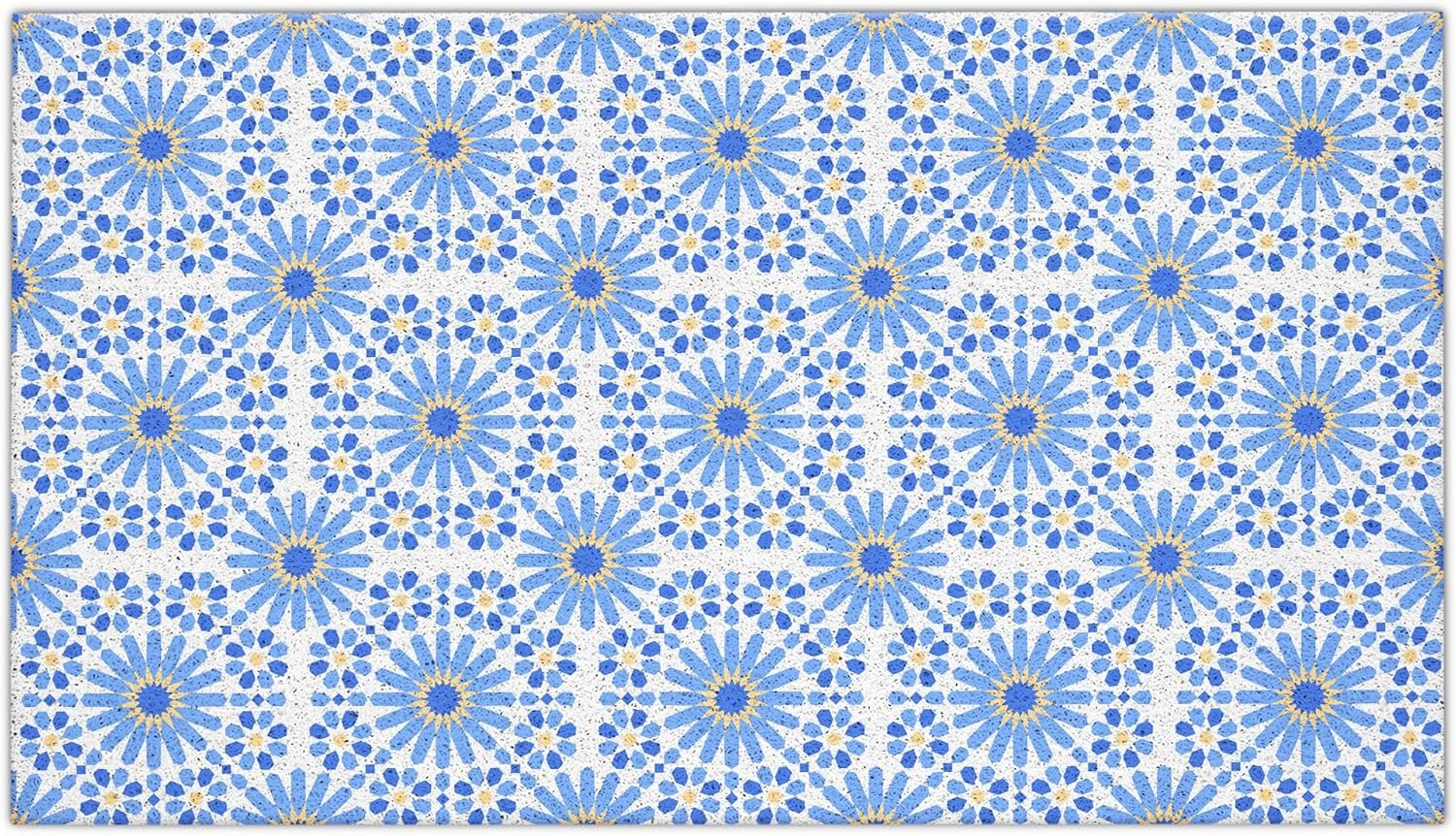 Jvpke Moroccan Boho Door Mat, Maxima List Blue Floral Doormat Indoor Outdoor Entrance Porch, Boho Medallion Bath Mats for Bathroom, Abstract Moroccan Tile Welcome Mats for Front Door, 17×30 Inches