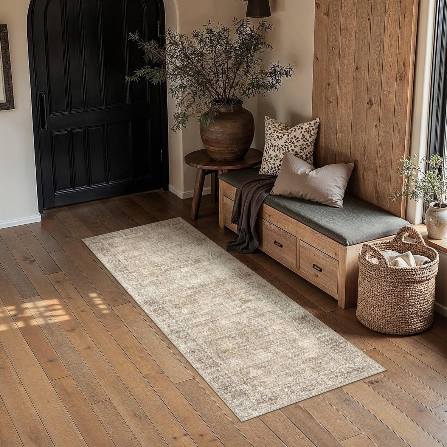 HUGEAR Beige 2×6 Washable Runner Rugs for Hallway Entryway Bedroom Kitchen Neutral Vintage Rug Soft Durable Carpet Distressed Non Slip & Shedding Stain Resistant for Home Decor