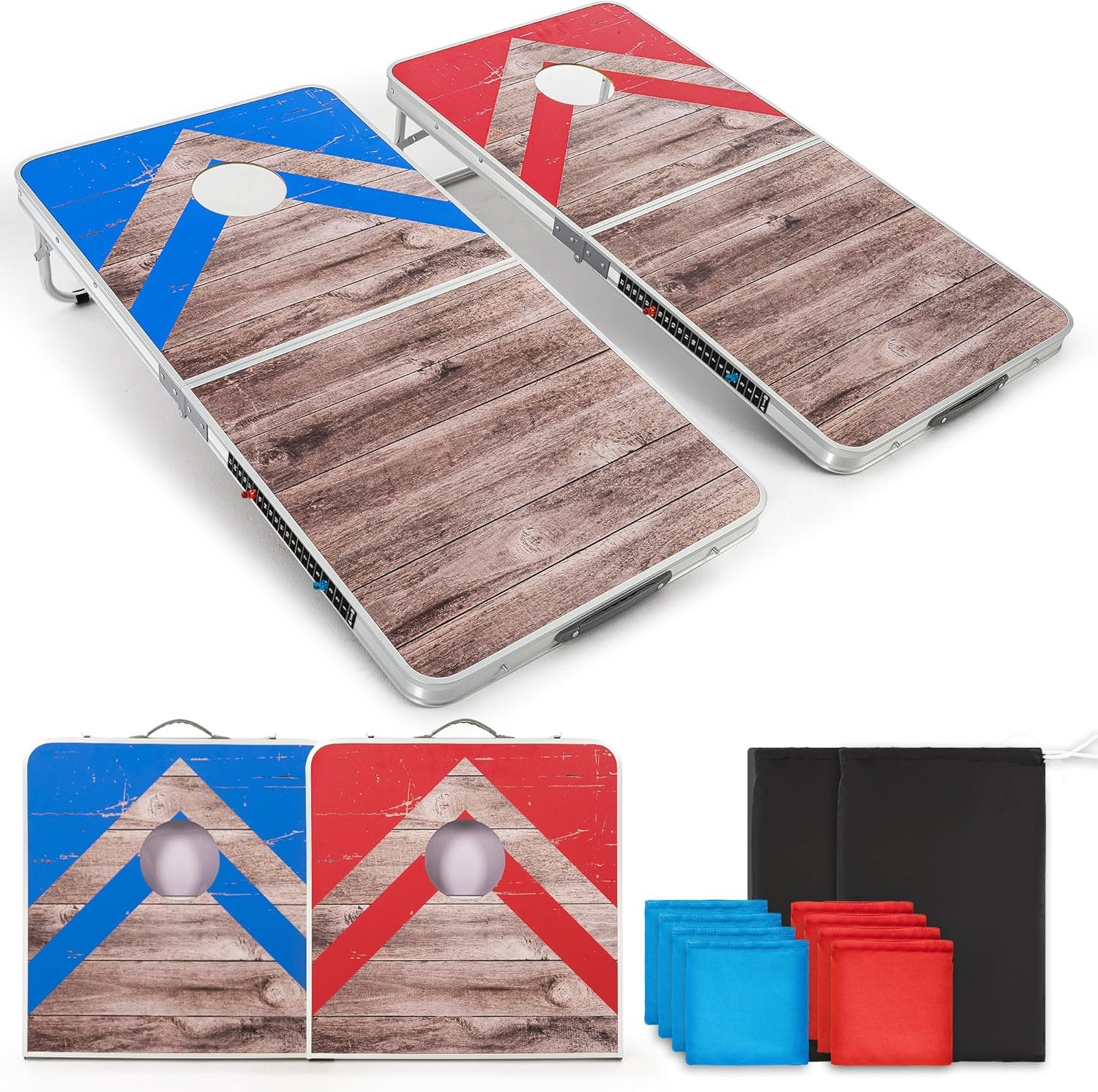 ropoda Cornhole Board Set with Score Sheet, 4×2/3×2 FT Regulation Size Corn Hole Games for Adults with Lightweight Aluminum Alloy Edging, Yard/Outdoor/Backyard Games