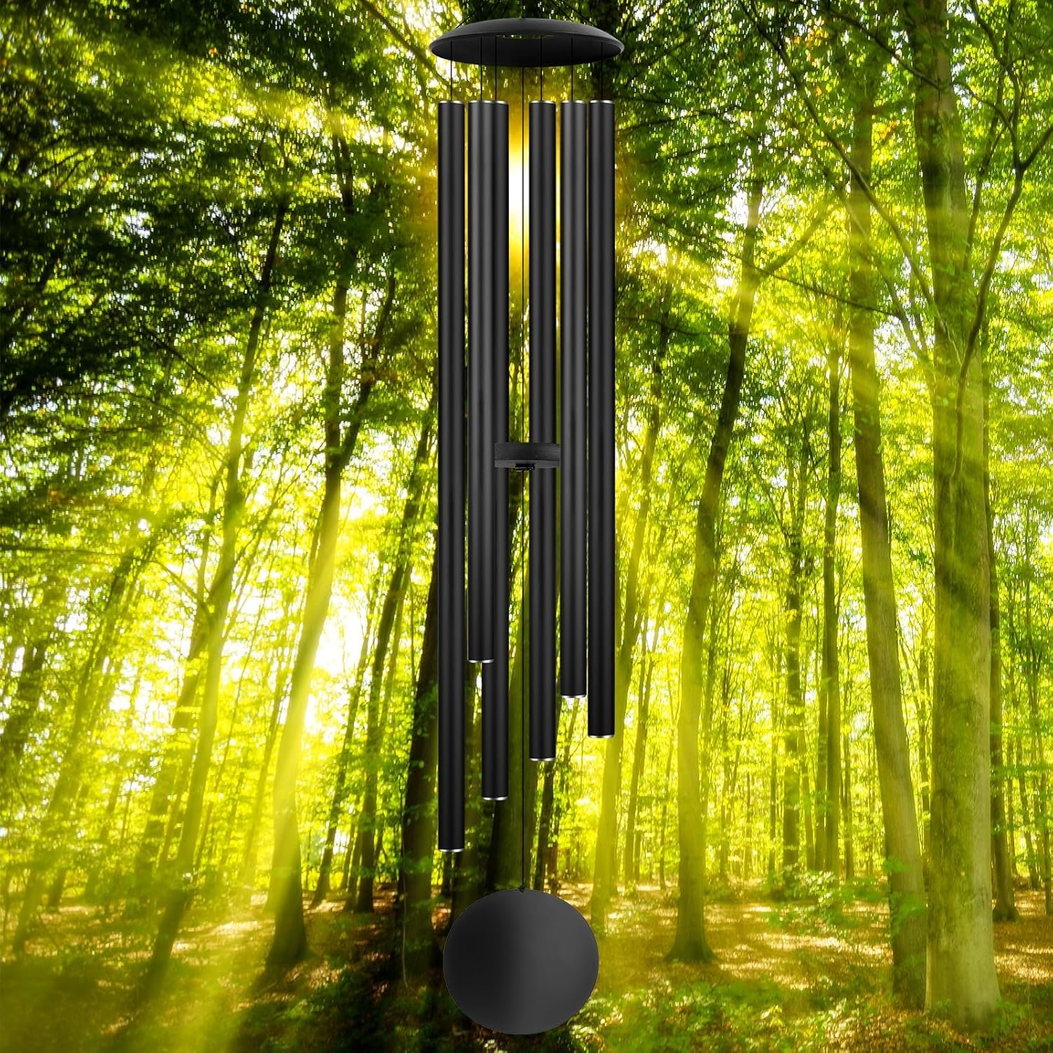 54″ Large Wind Chimes for Outside Deep Tone – Gift Box Packaged, Soothing Windchimes Outdoors with 6 Thickened Aluminum Tubes for Garden Decor, Gifts for Parents, Friends and Loved Ones (Black)