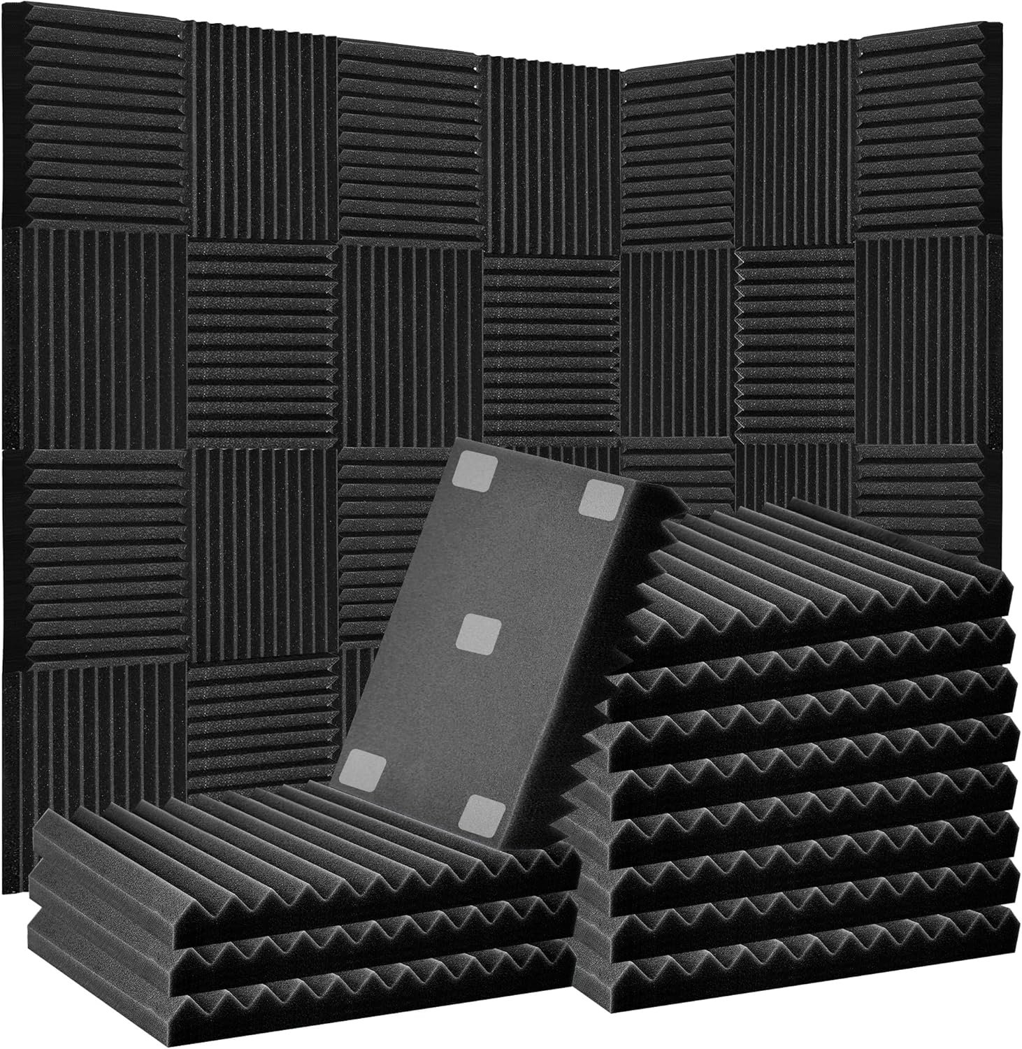 Acoustic Foam Panels for Walls, 52 Pack Sound Proof Foam Panels, 12″ x 12″ x 1″ High Density Sound Dampening Panels for Recording Studio, Gaming Room & Home Theater (BLACK)