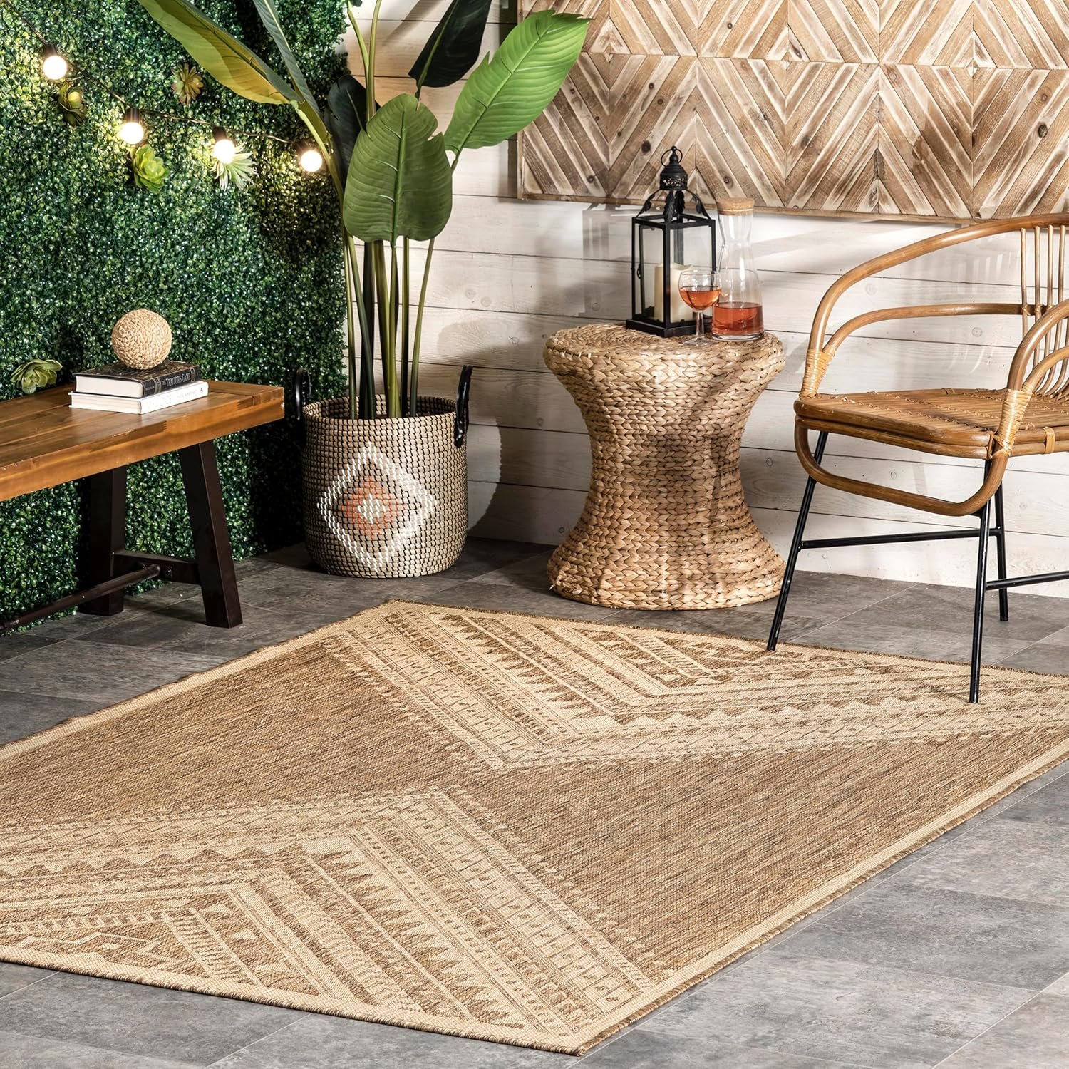 Nuloom Outdoor Performance Collection Landry Brown/Ivory, 4′ x 6′, Soft and Cozy, High Traffic, Stain Resistant, Easy Clean, Durable Area Rug for Indoor/Outdoor Patio, Deck, Porch, Garden, Courtyard