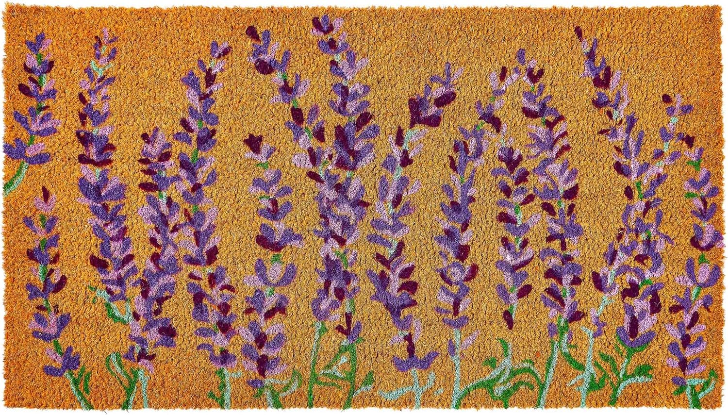 KANKUN Coco Coir Door Mat with Heavy Duty Backing, Welcome Doormat (17″ x 30″), Doormat Entrance (Lavender Floral)