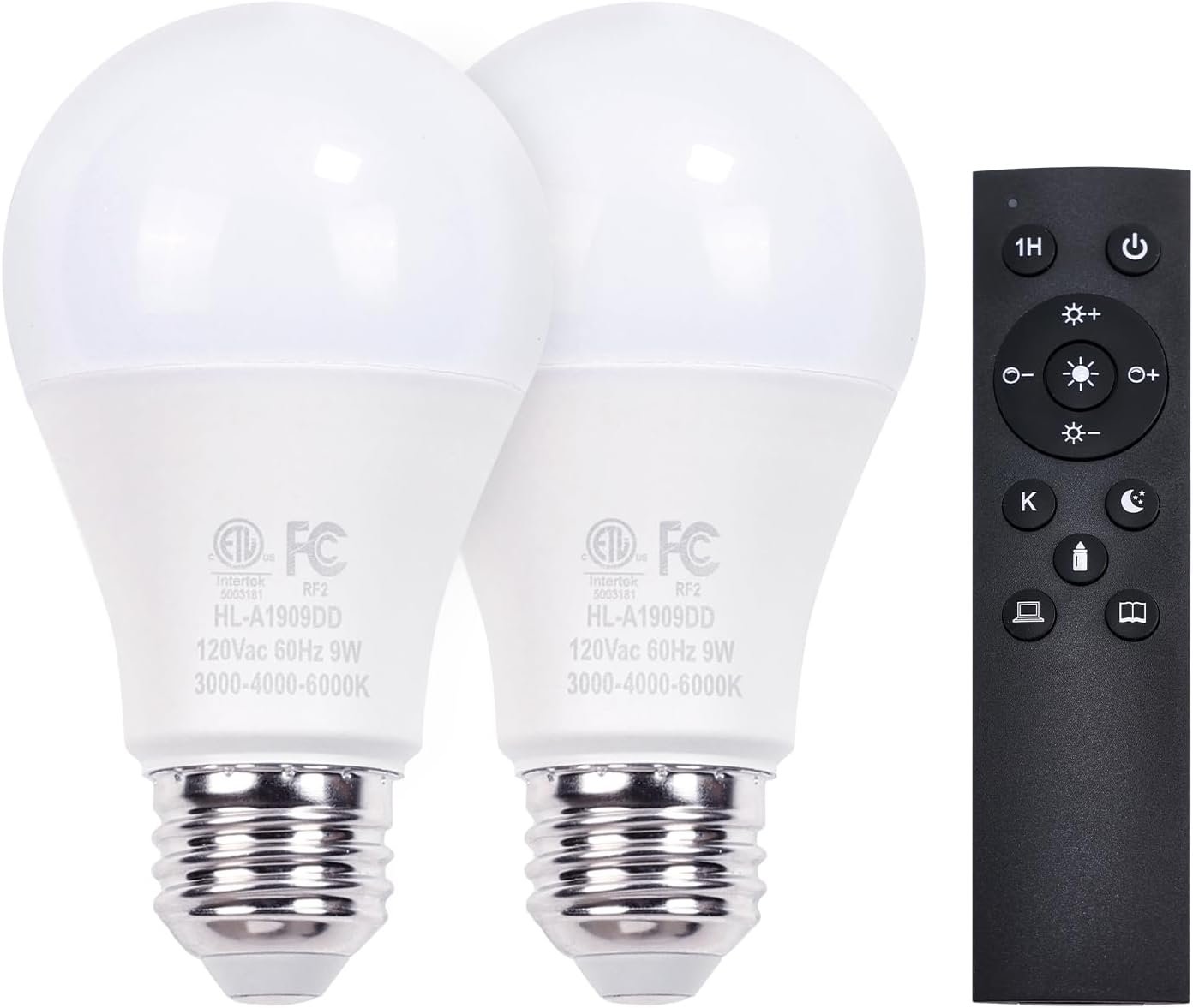 Gupuzm A19 LED Remote Control Bulbs, 800LM 9W, Equivalent to 60W Bulbs, Dimmable Bulb with Remote Control 3000K-6000K, E26 Base, CRI 80+,2.4GHz, Lifespan Over 25,000 Hours (9W-1 Remote-2 Bulb)