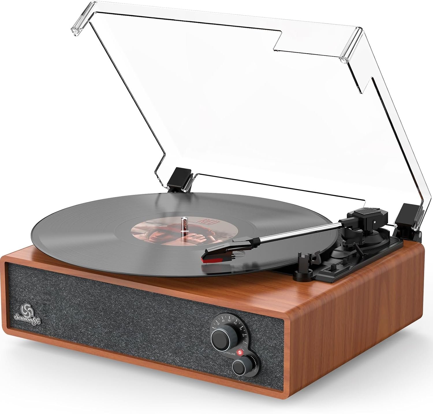 Record Player Built-in Stereo Speakers Vintage Turntable for Vinyl Records LP Phonograph Auto Stop Tone Adjustment Belt Drive 3 Speed 3 Size Support Wireless Input RCA Output Retro Wooden Walnut