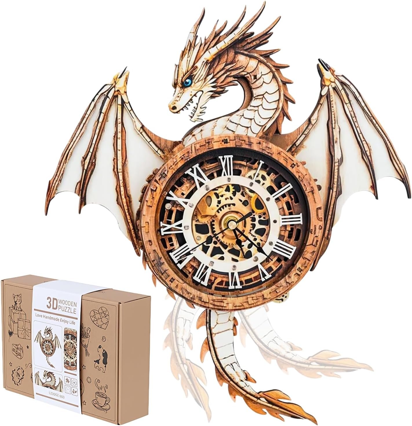 3D Puzzles for Adults, Dragon Wall Clock 3D Wooden Puzzles Clock Model Kits DIY, Unique Craft Gift for Men Dad Husband, Holiday Birthday Christmas Fantasy Home Decor